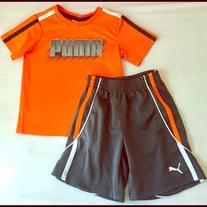 🦕 PUMA | Baby Boy Orange & Gray Short Set